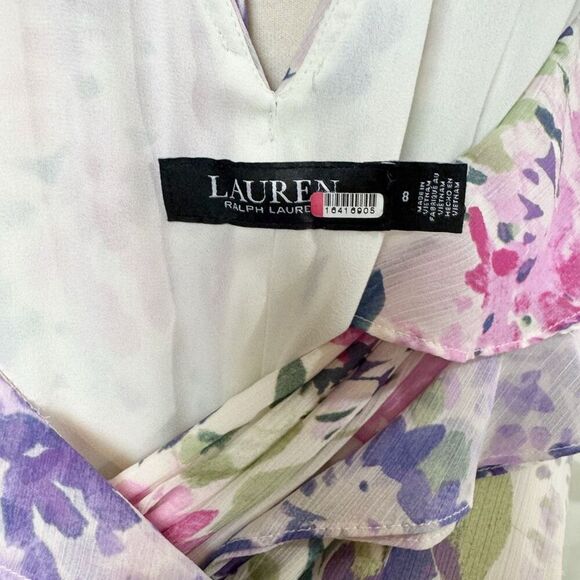 Lauren Ralph Lauren * Ruffled Floral Watercolor Maxi Dress | Size 8 - Picture 7 of 12